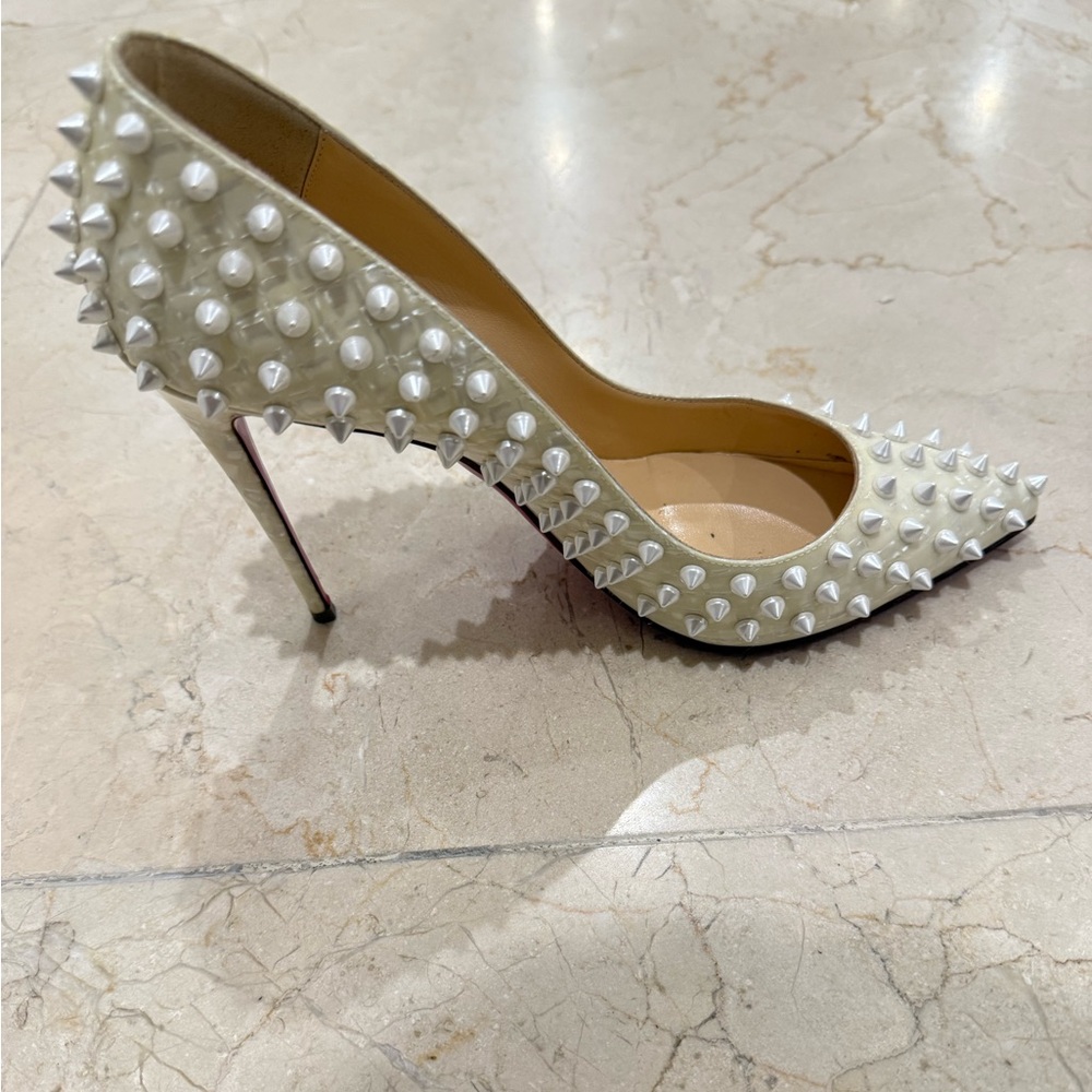 Christian Louboutin White Spiked Heels - Picture 6 of 9
